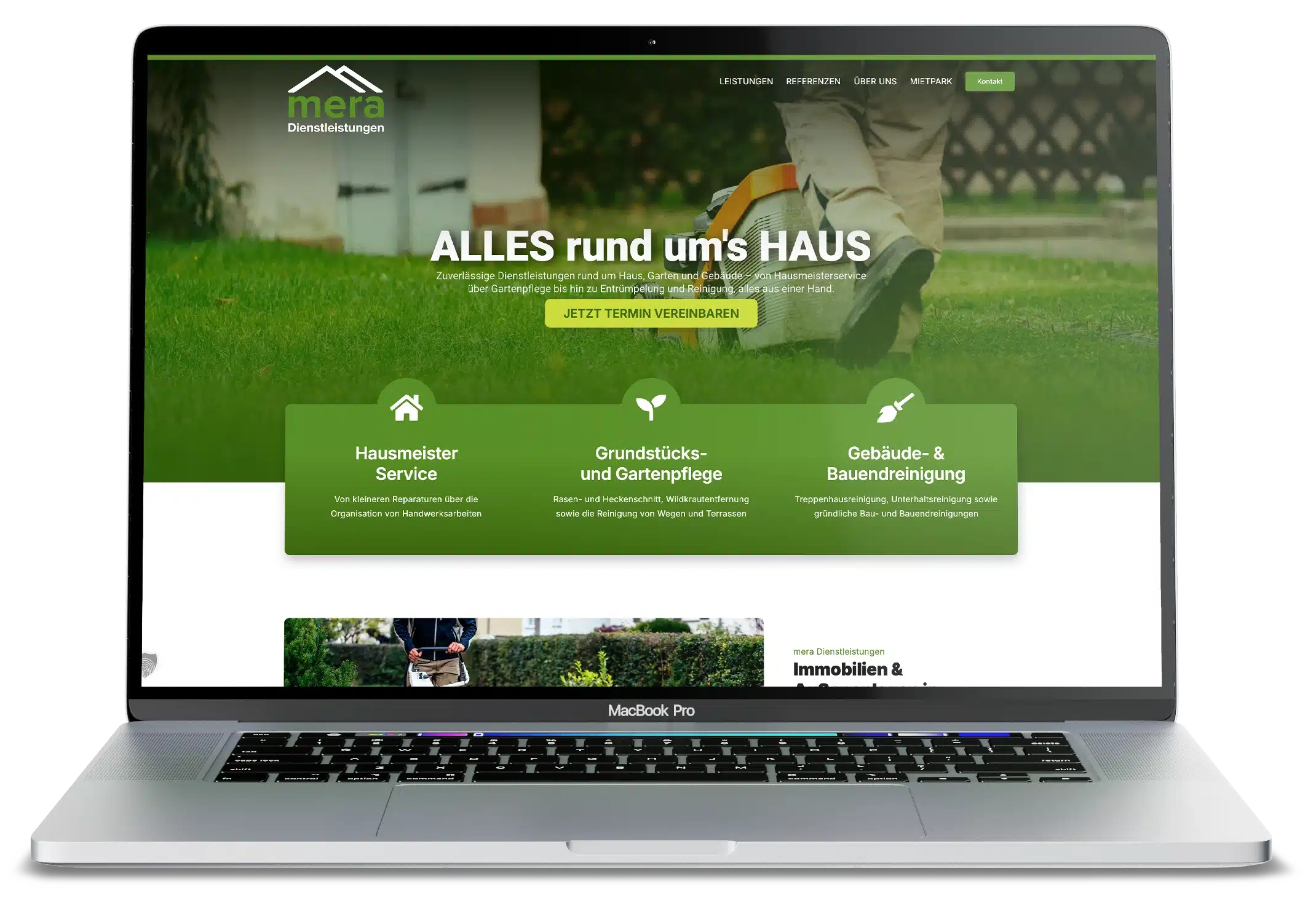 Nachher: neue Webseite der mera Dienstleistungen mit klarer Botschaft und Leistungsübersicht