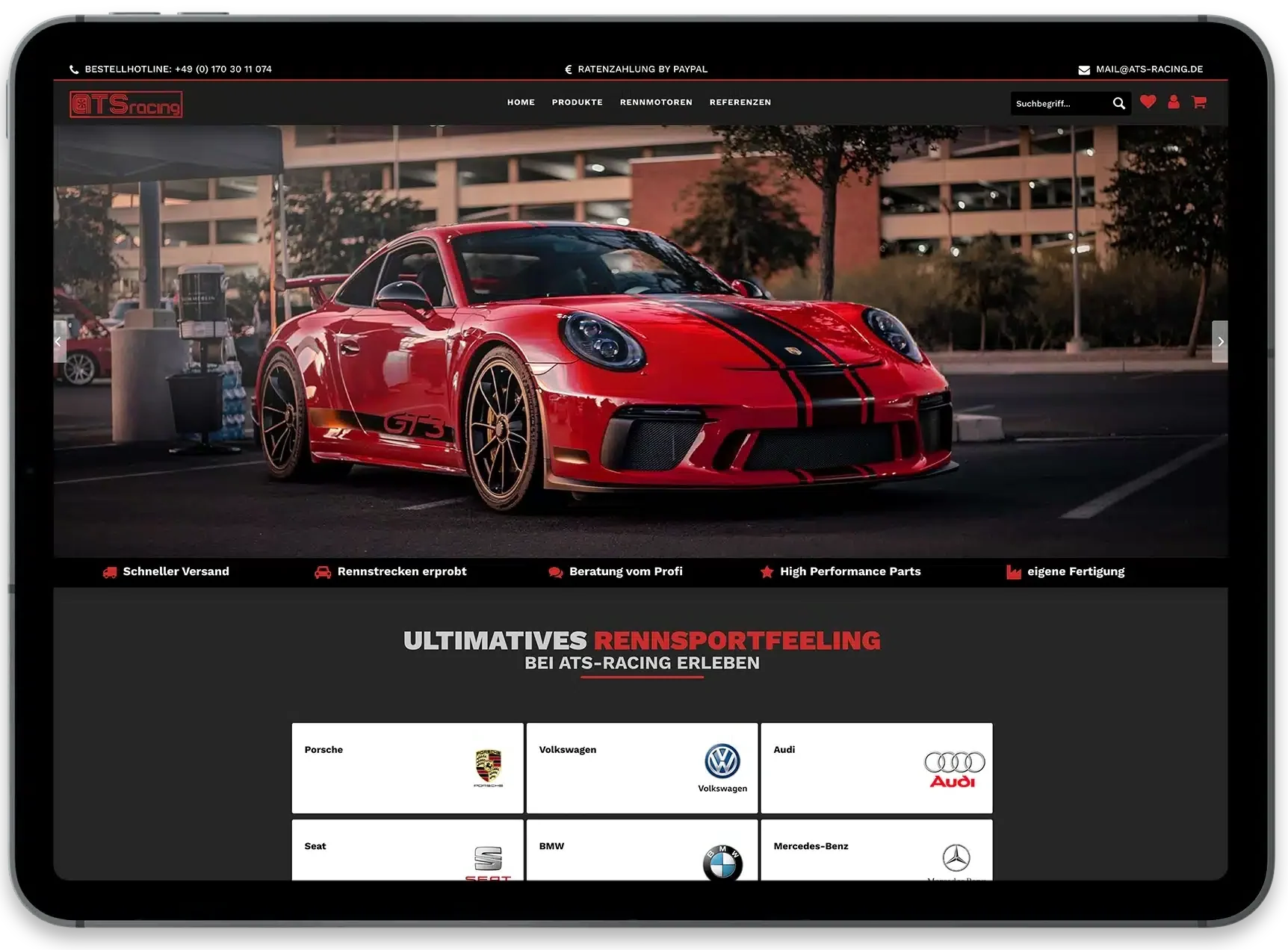 Webseite ATS Racing auf dem iPad