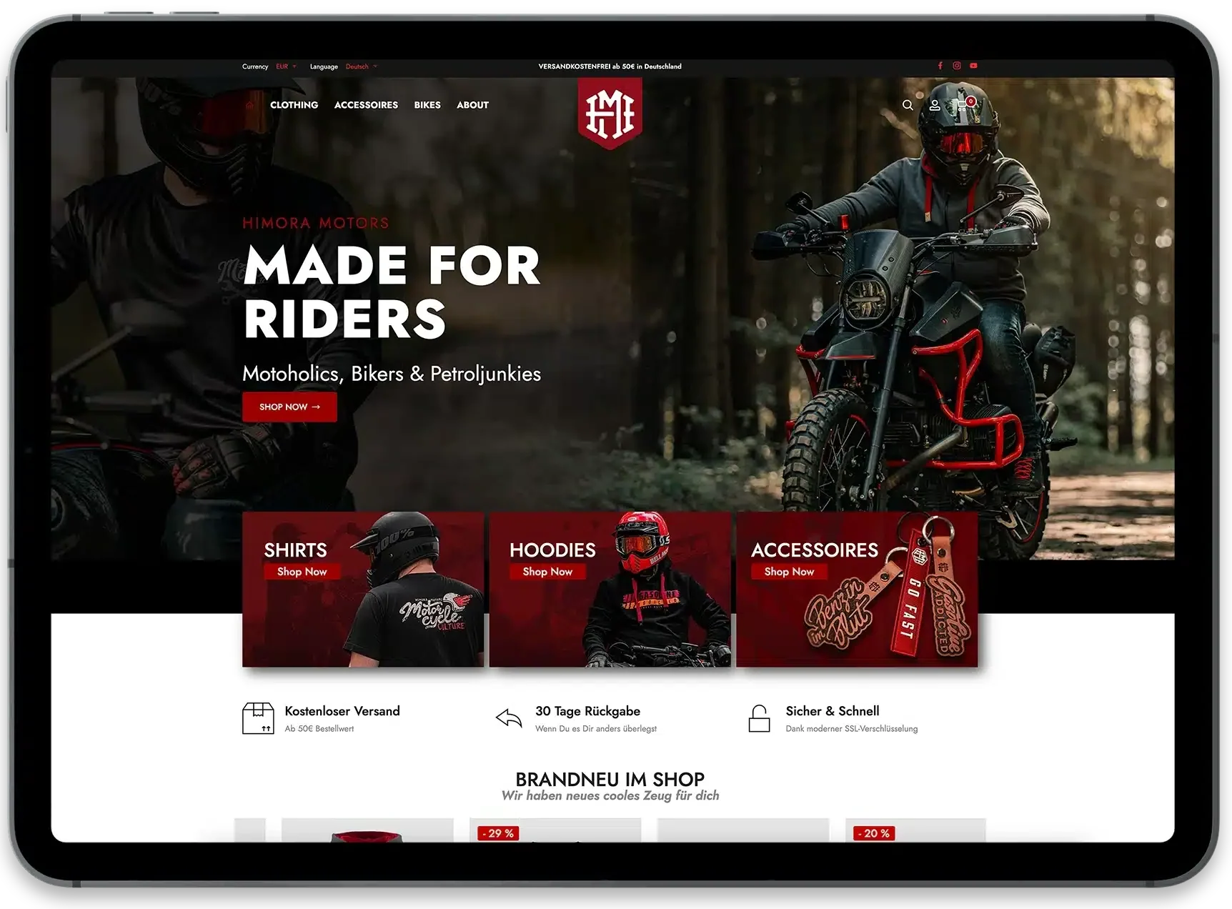 Shopify-Onlineshop Himora Motors auf dem iPad