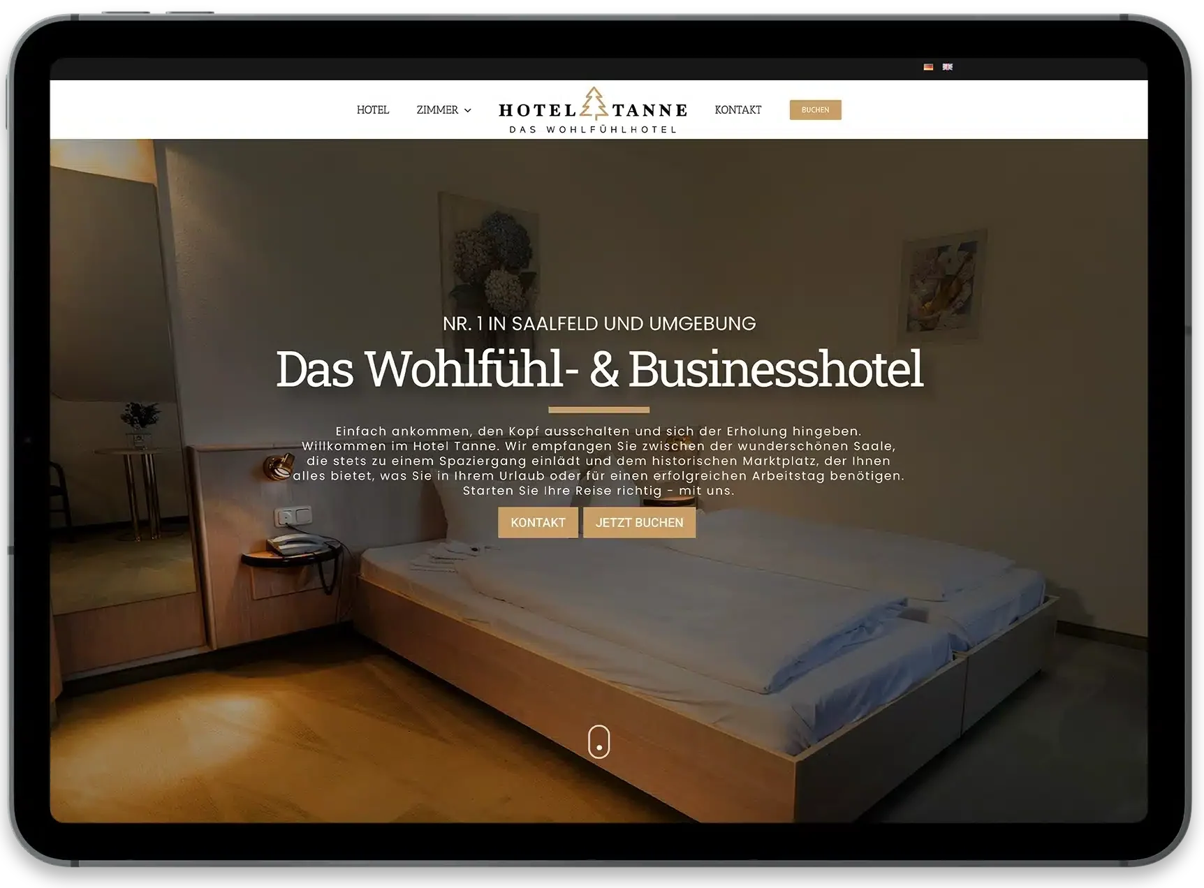 Webseite Hotel Tanne Saalfeld auf dem iPad