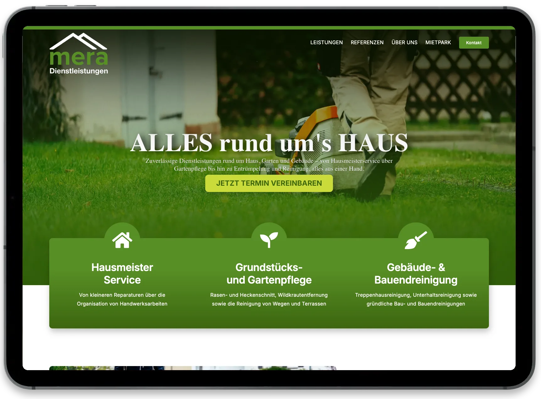 Webseite mera Dienstleistungen Pößneck auf dem iPad