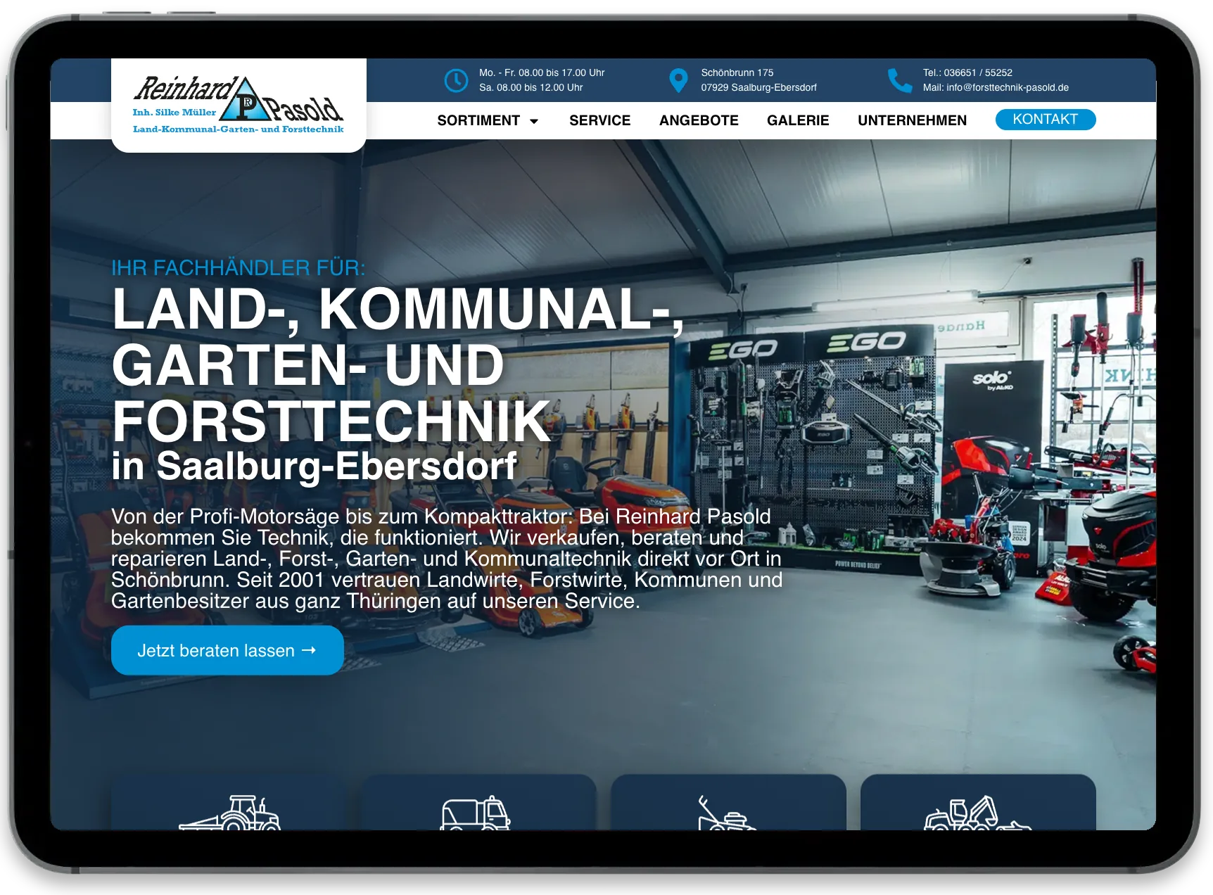 Webseite Reinhard Pasold Forst- und Landtechnik auf dem iPad