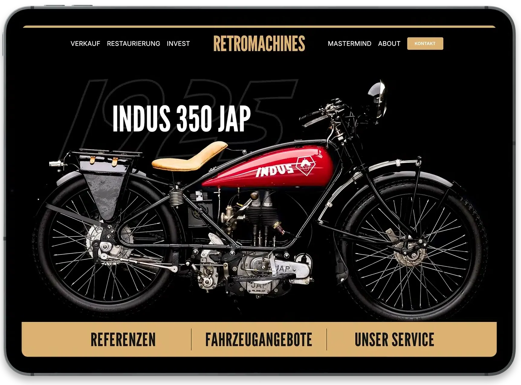 Webseite Retromachines Oldtimerhandel auf dem iPad