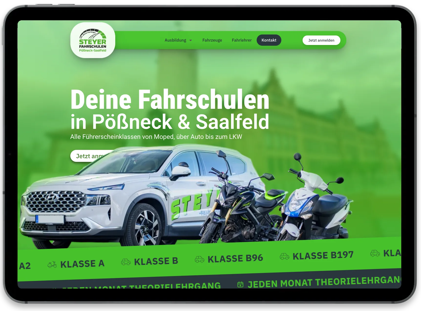 Webseite Steyer Fahrschulen Pößneck und Saalfeld auf dem iPad