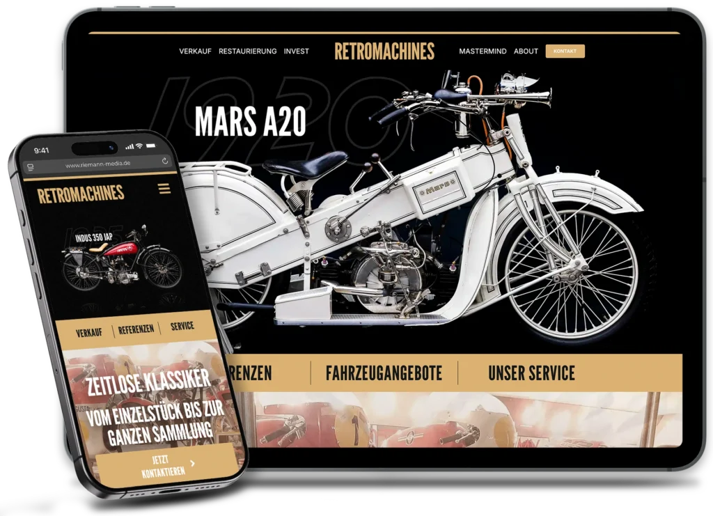 Webseite vom Oldtimerhandel Retromachines