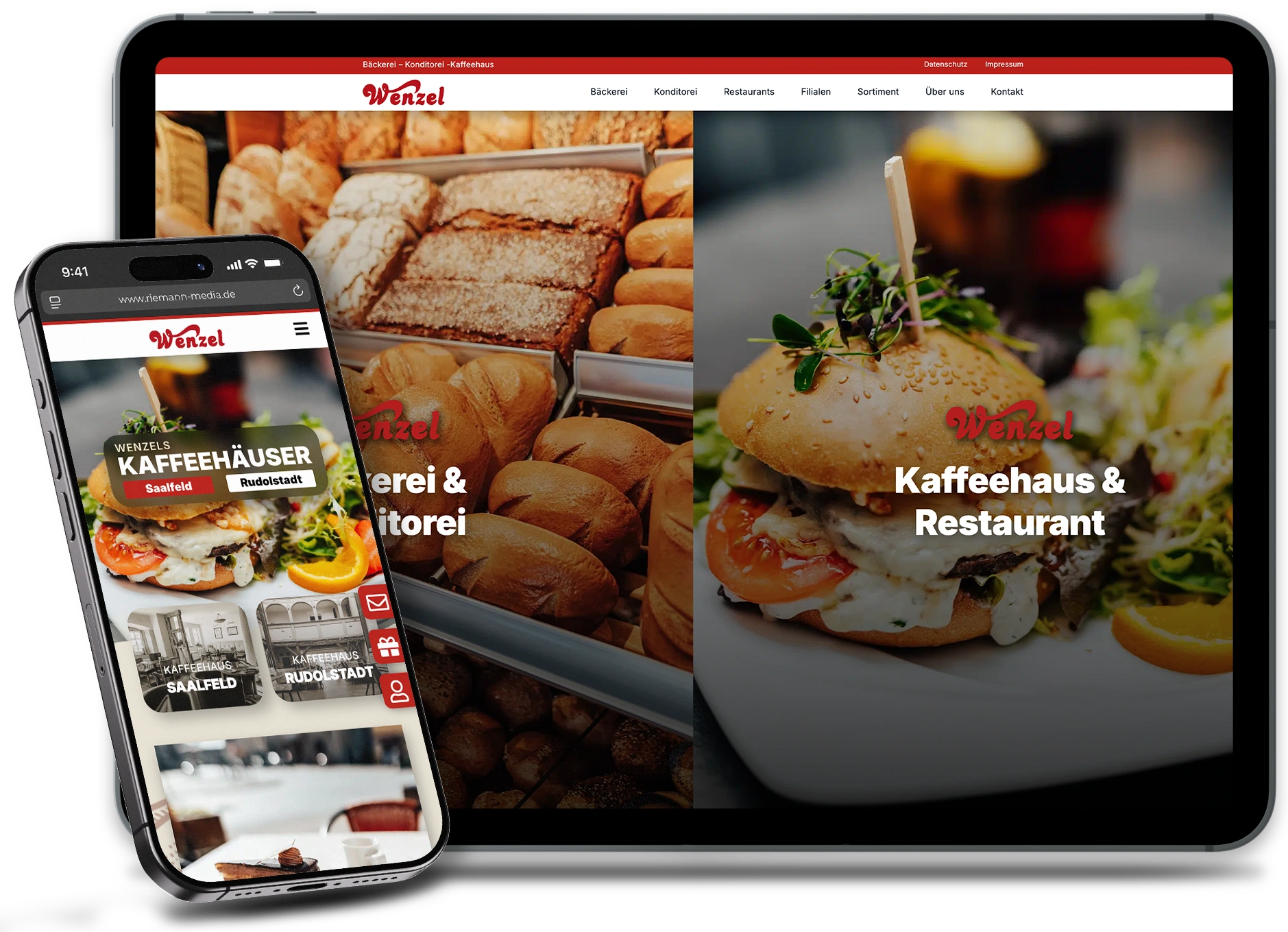 Webseite Bäckerei & Konditorei Wenzel auf iPad und iPhone