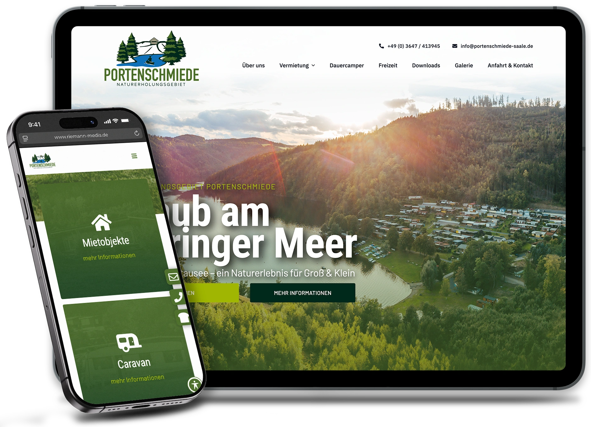 Webseite Campingplatz Portenschmiede auf iPad und iPhone