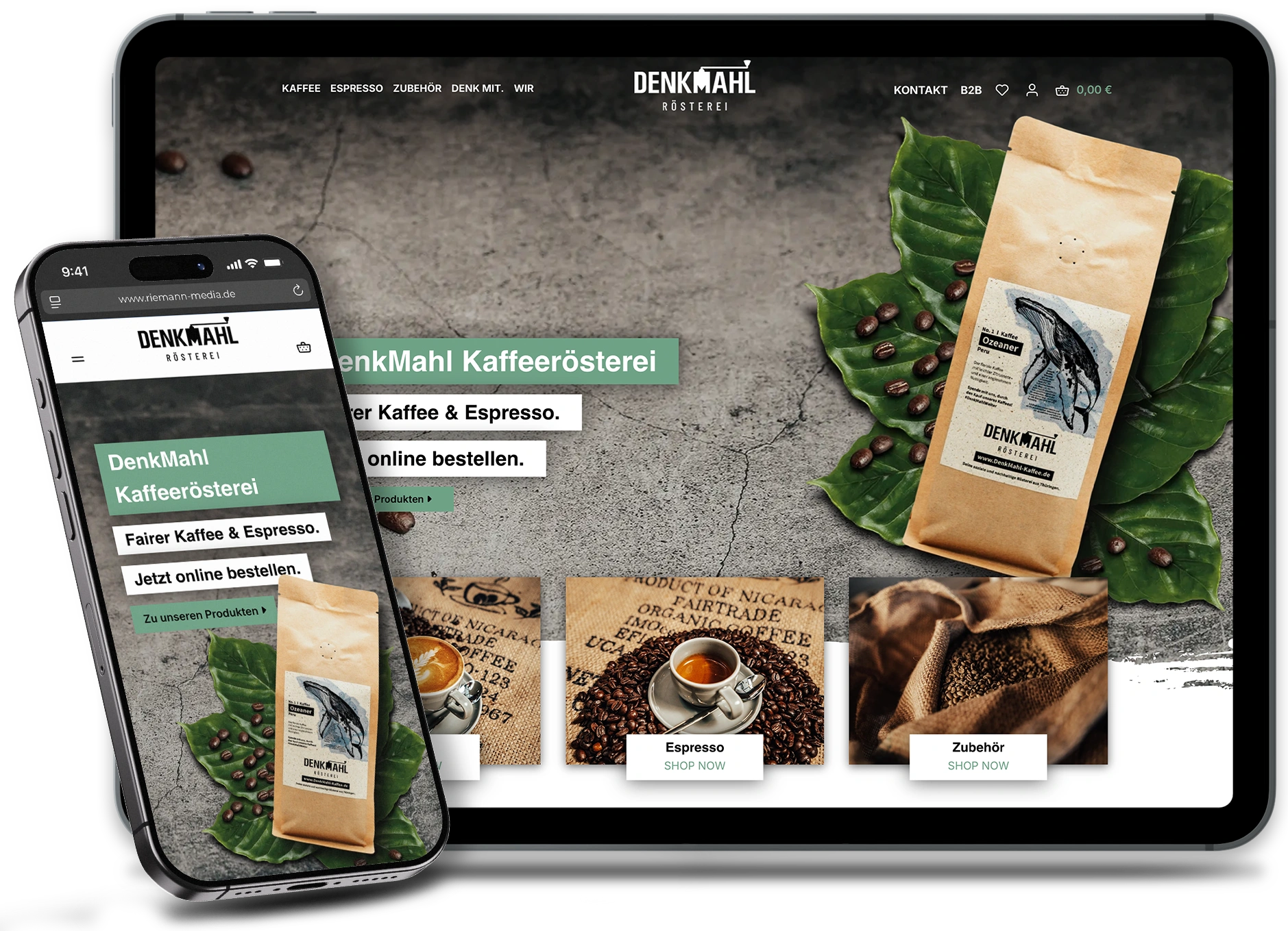 Webseite Denkmahl Rösterei GmbH auf iPad und iPhone
