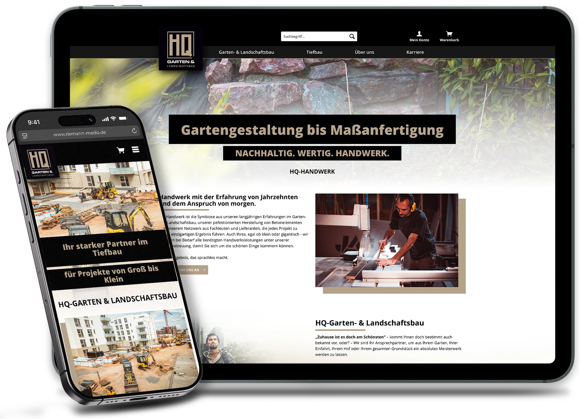 Webseite HQ Garten- & Landschaftsbau auf iPad und iPhone