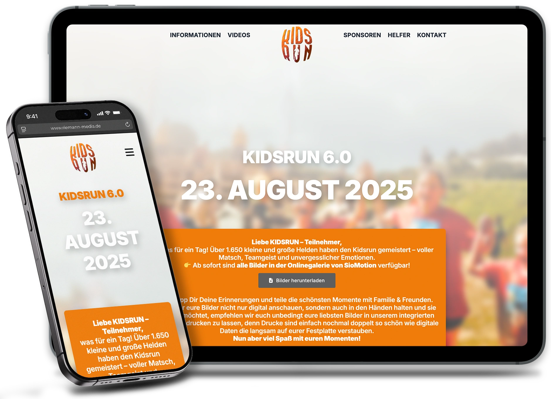 Webseite Kids Run 2025 auf iPad und iPhone