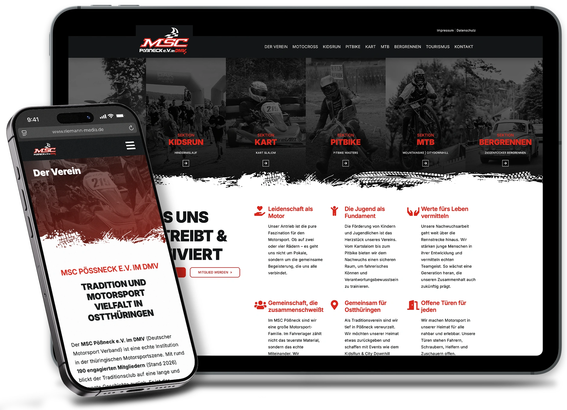 Webseite MSC Pößneck e.V. im DMV auf iPad und iPhone