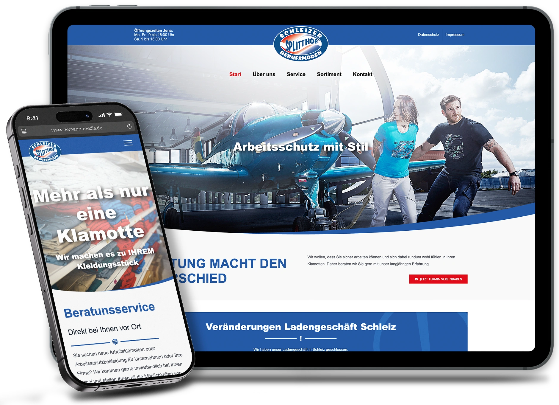 Webseite Schleizer Berufsmoden Splitthof auf iPad und iPhone