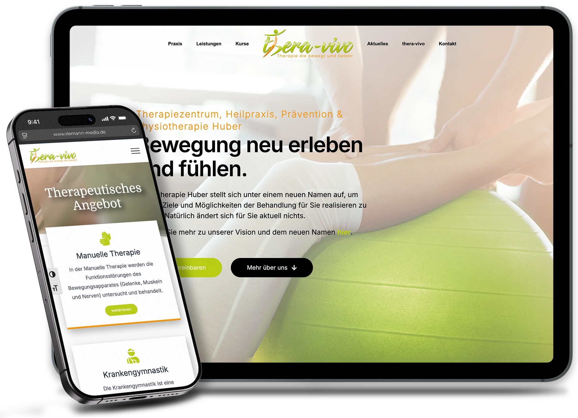 Webseite Thera Vivo – Physiotherapie Huber auf iPad und iPhone