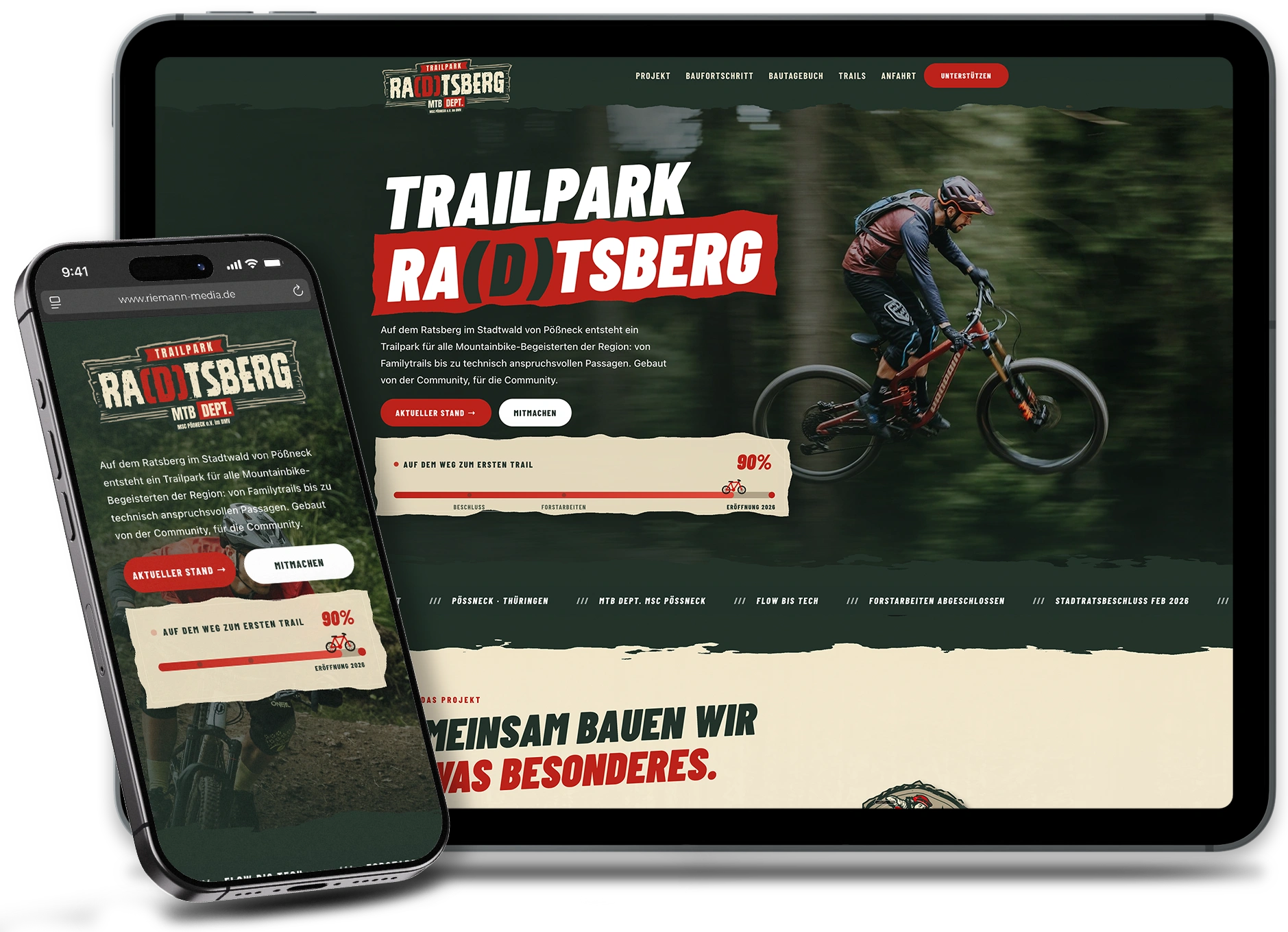 Webseite Trailpark Ra(d)tsberg Pößneck auf iPad und iPhone