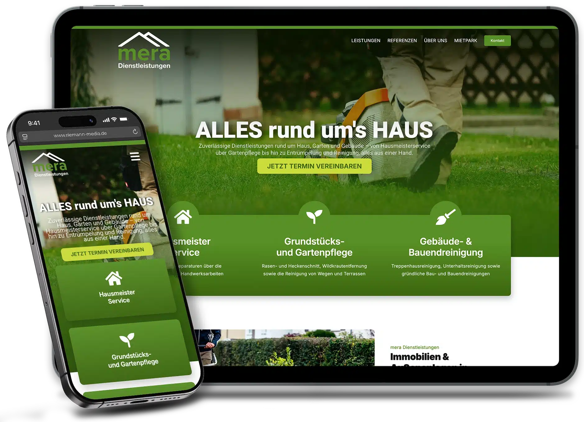Webseite mera Dienstleistungen GmbH auf iPad und iPhone