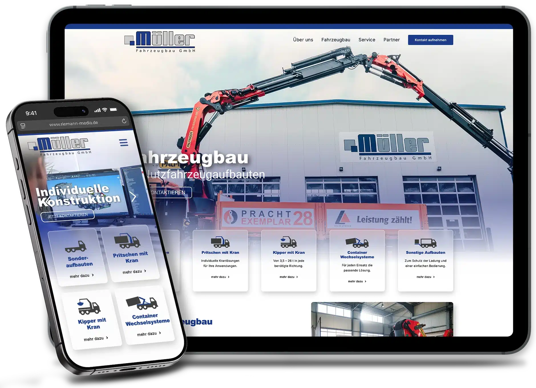 Webseite Steffen Müller Fahrzeugbau GmbH auf iPad und iPhone