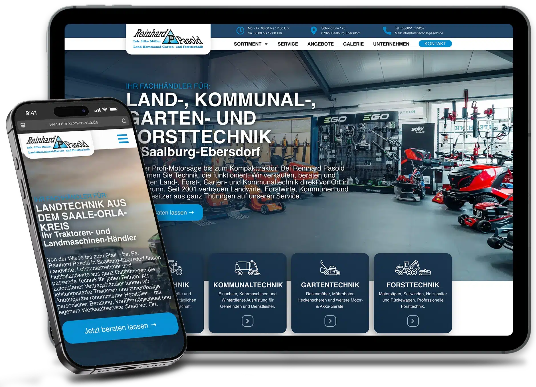 Webseite Reinhard Pasold Forst- & Landtechnik auf iPad und iPhone