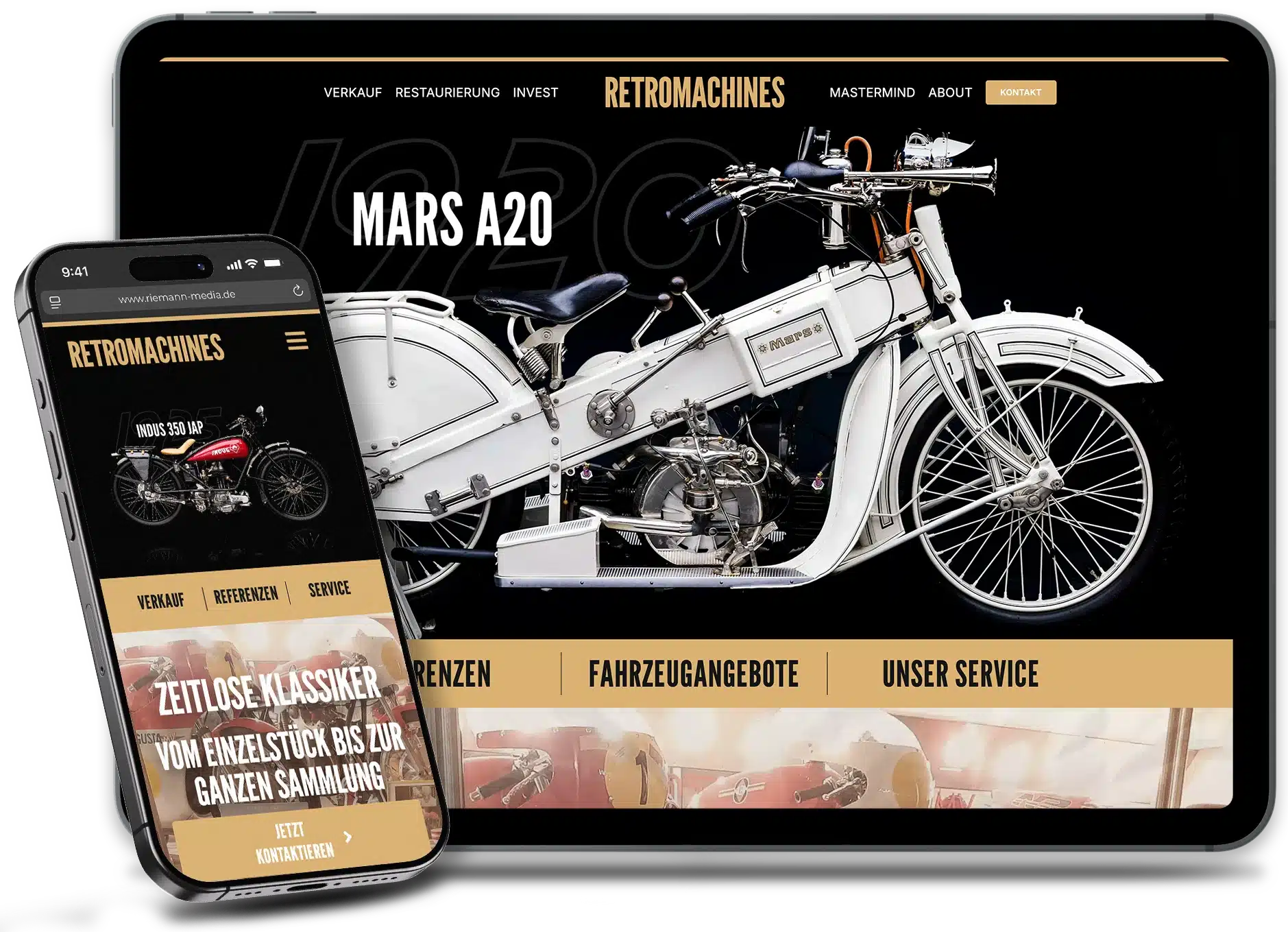 Webseite Retromachines Oldtimerhandel auf iPad und iPhone