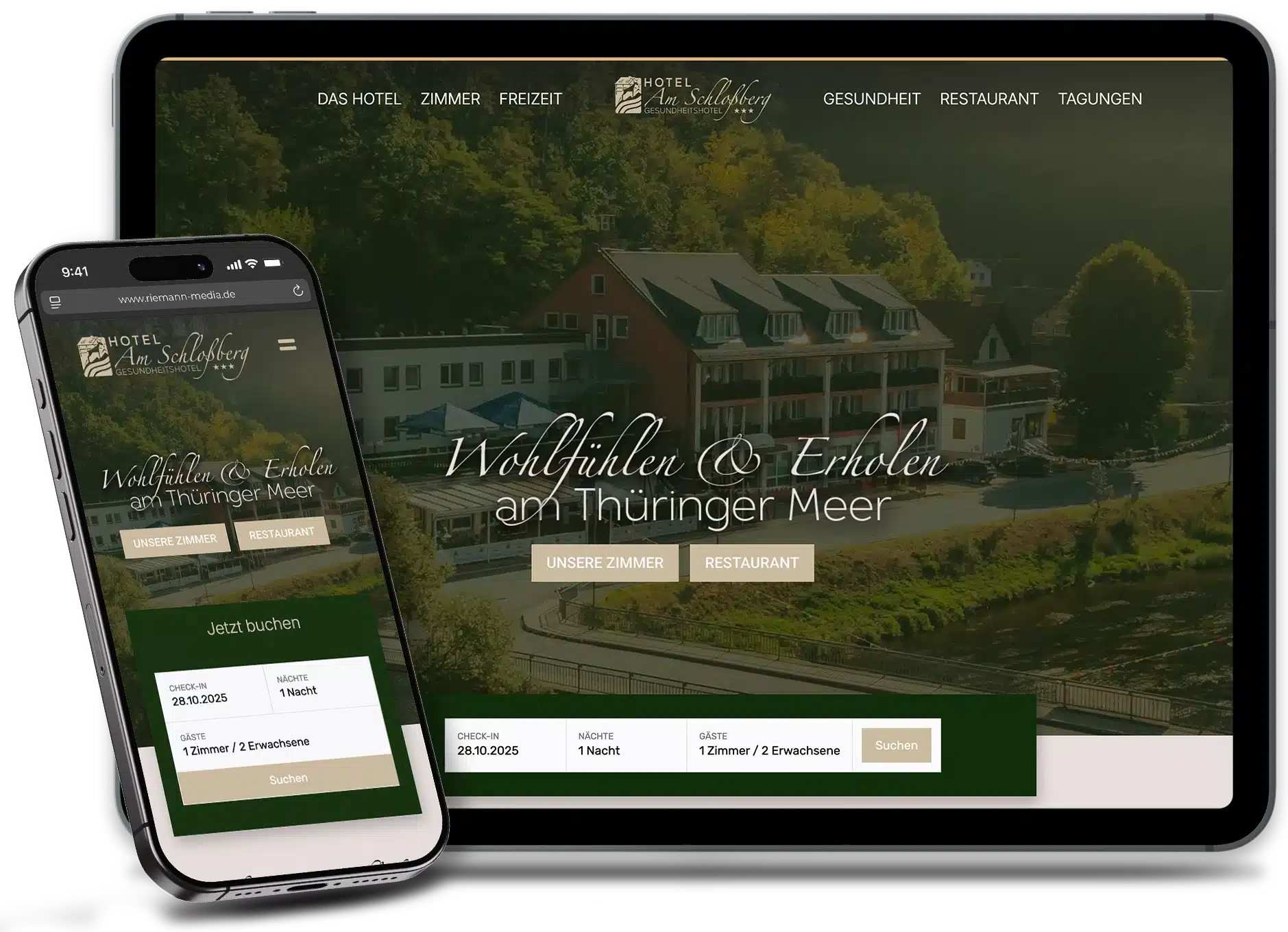 Webseite Hotel „Am Schlossberg“ auf iPad und iPhone