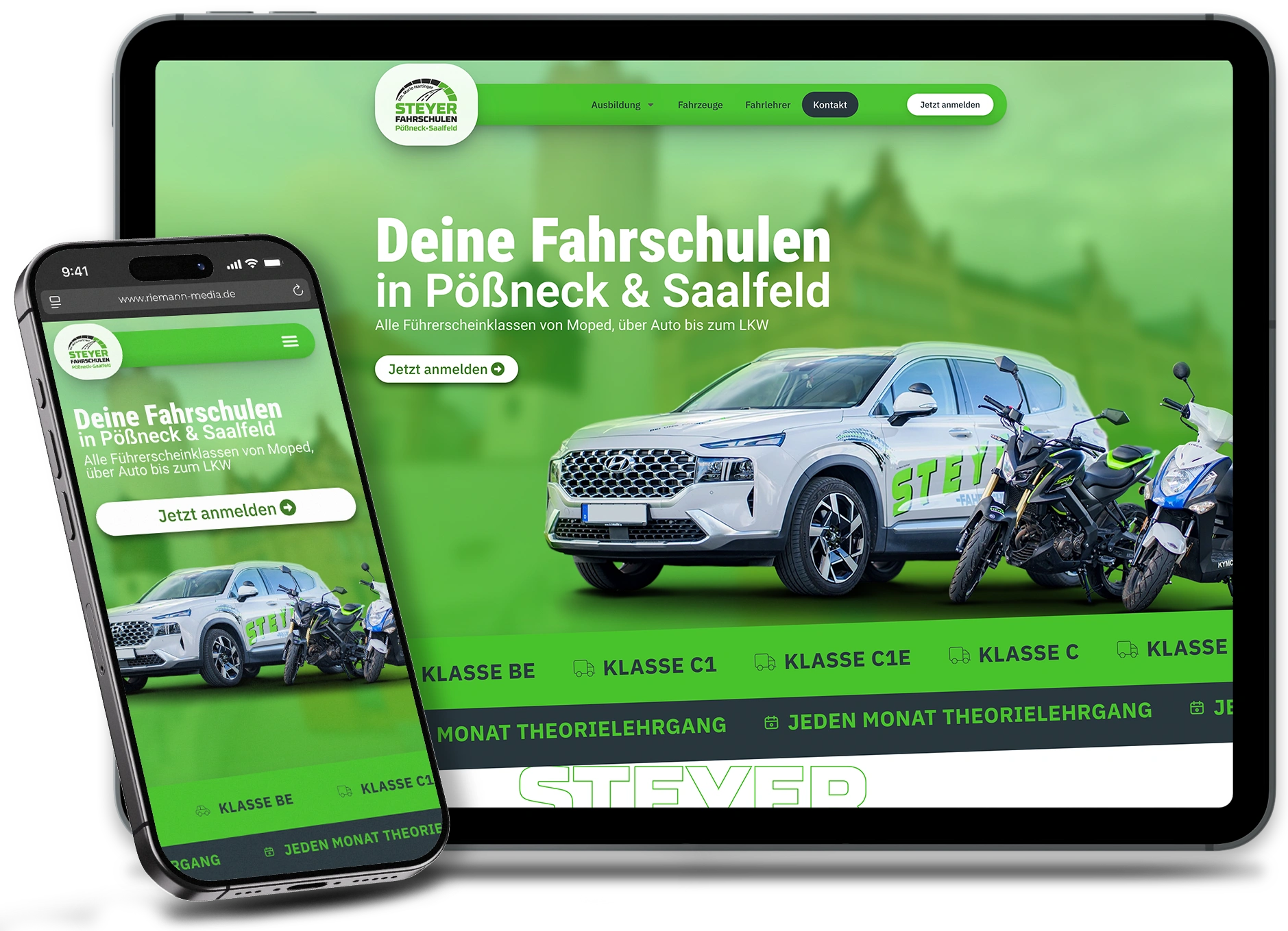 Webseite Steyer Fahrschulen auf iPad und iPhone